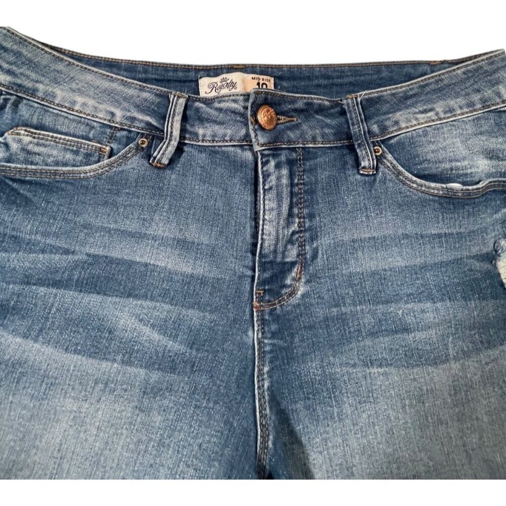 Royalty For Me Mid Rise Distressed Denim Shorts Size 10 Frayed Hem - Picture 4 of 11